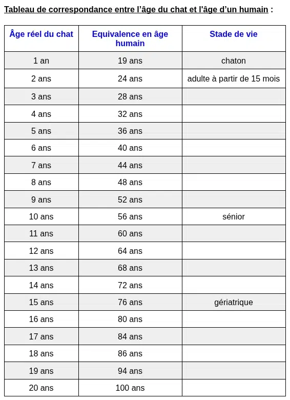 âge chat humain